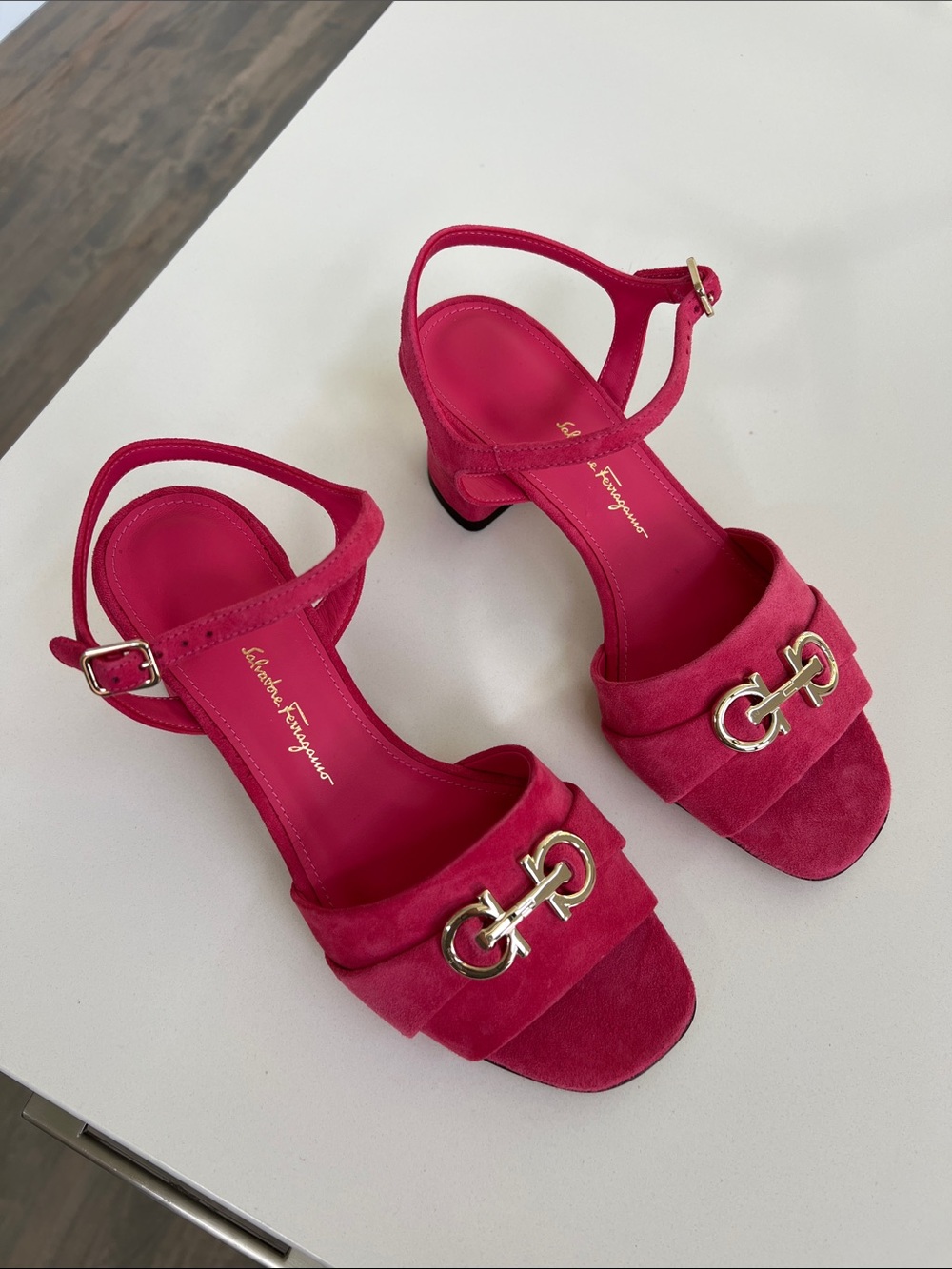 Salvatore Ferragamo ondina 55 fandango pink suede leather open toe heels sandals - Picture 7 of 12